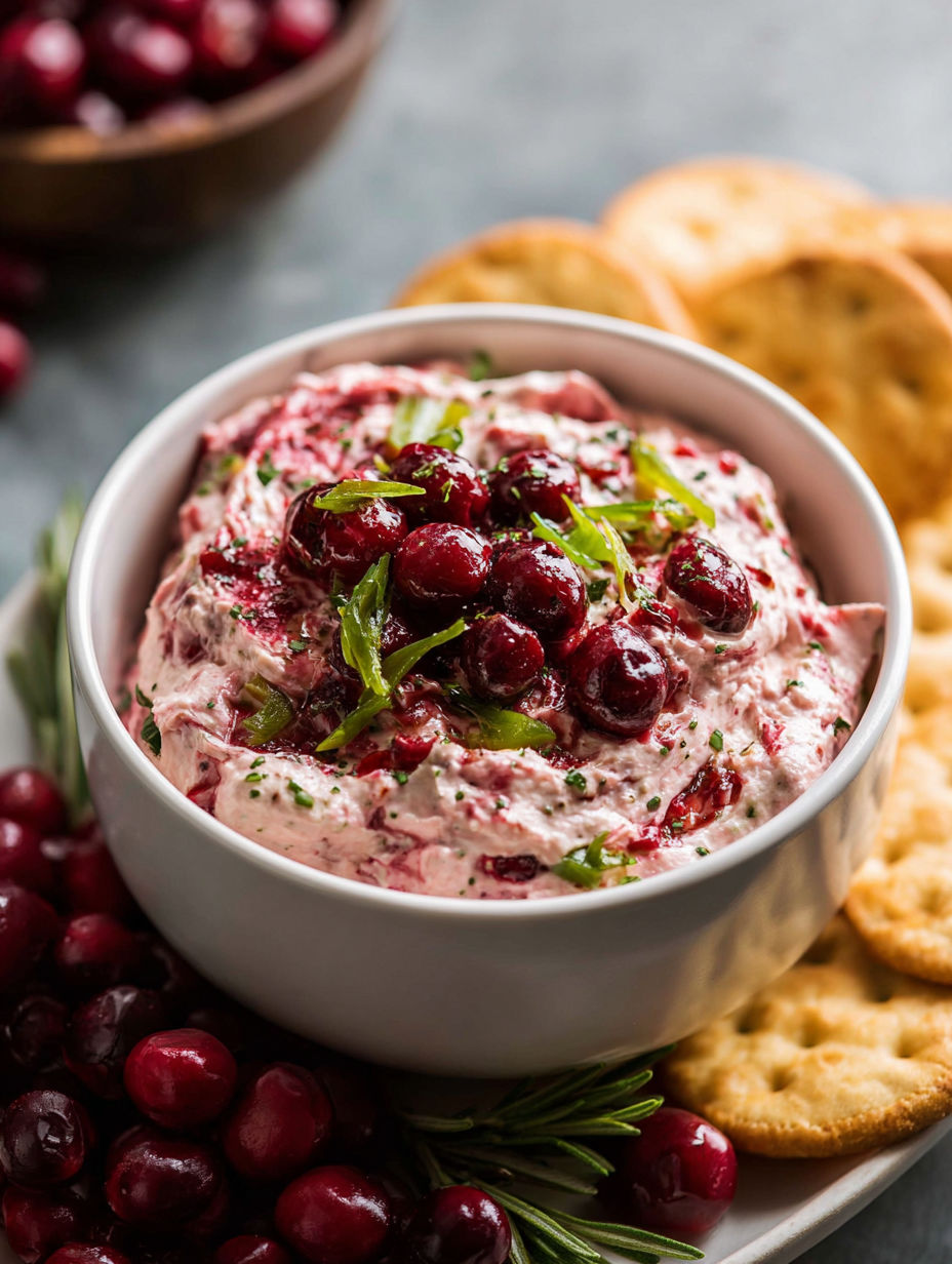 A bowl of cranberry jalapeno dip with crackers.