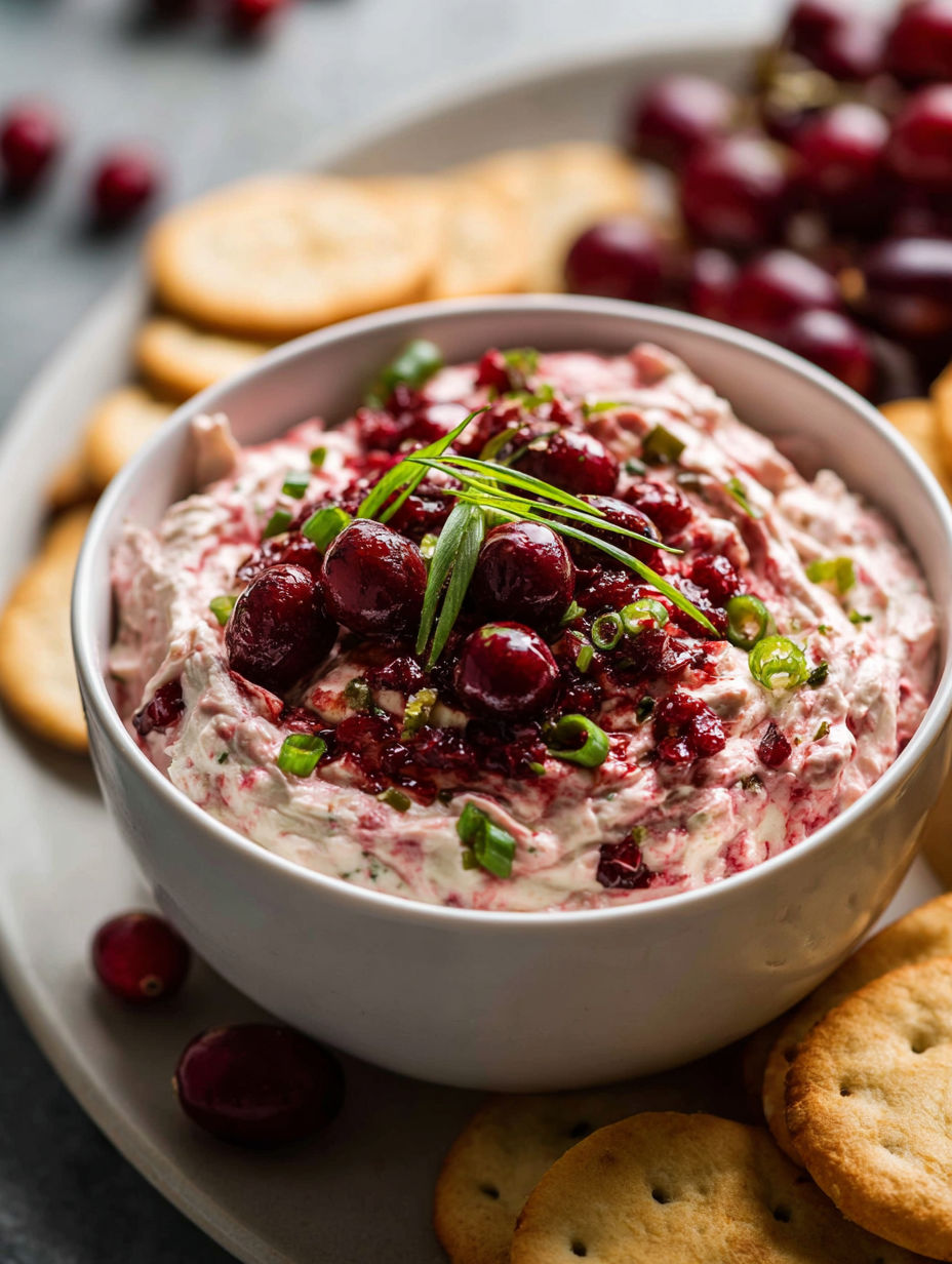 A bowl of cranberry jalapeno dip with crackers.