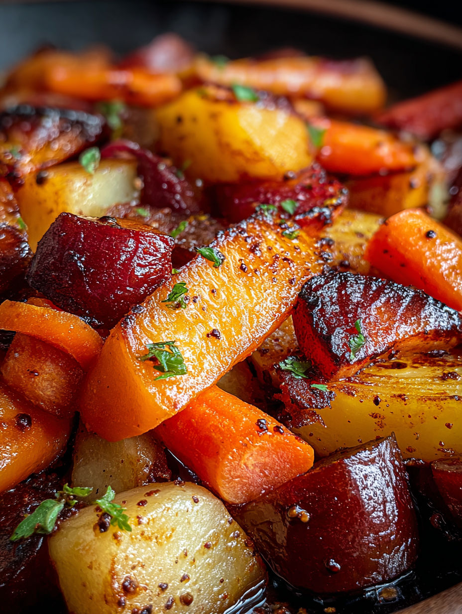 Maple Dijon Roasted Apples & Carrots.