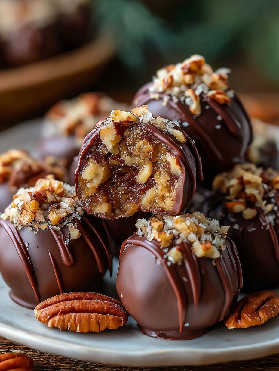 Chocolate covered walnuts on a plate.