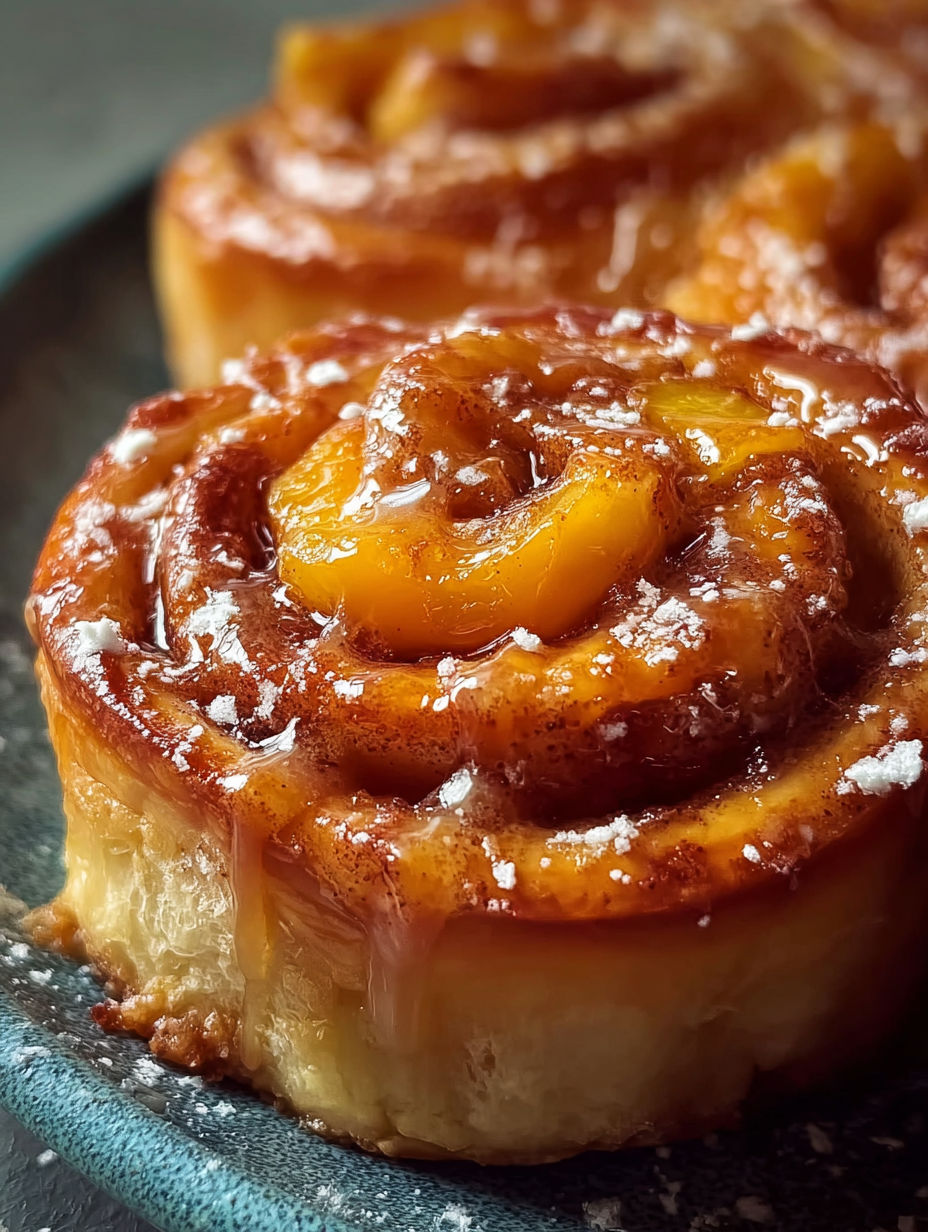 A plate of peach pie cinnamon rolls.