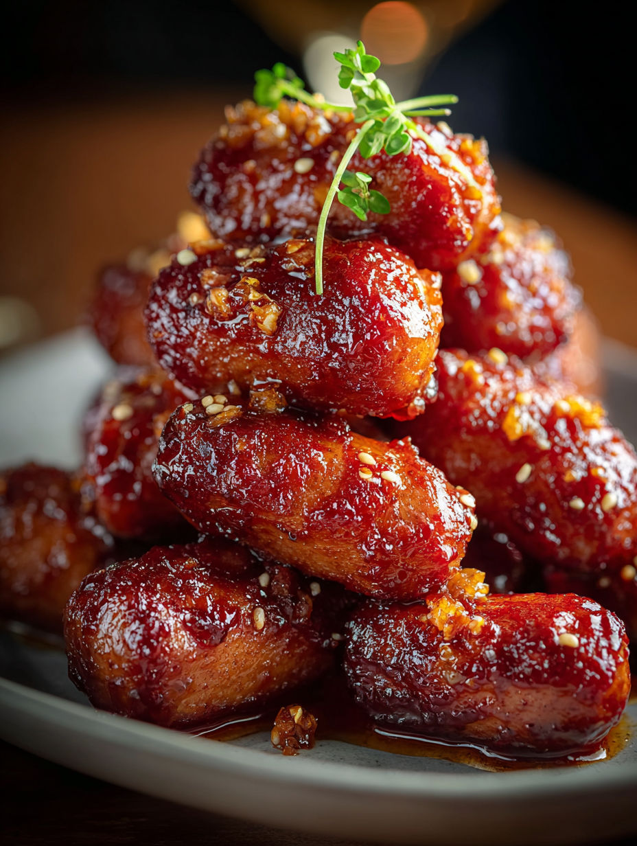 A plate of hot honey garlic lil smokies.