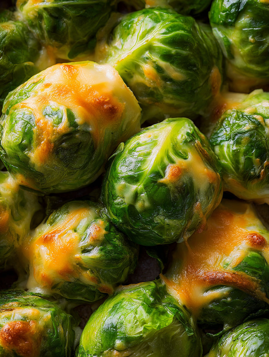 A plate of Brussels sprouts with cheese on top.