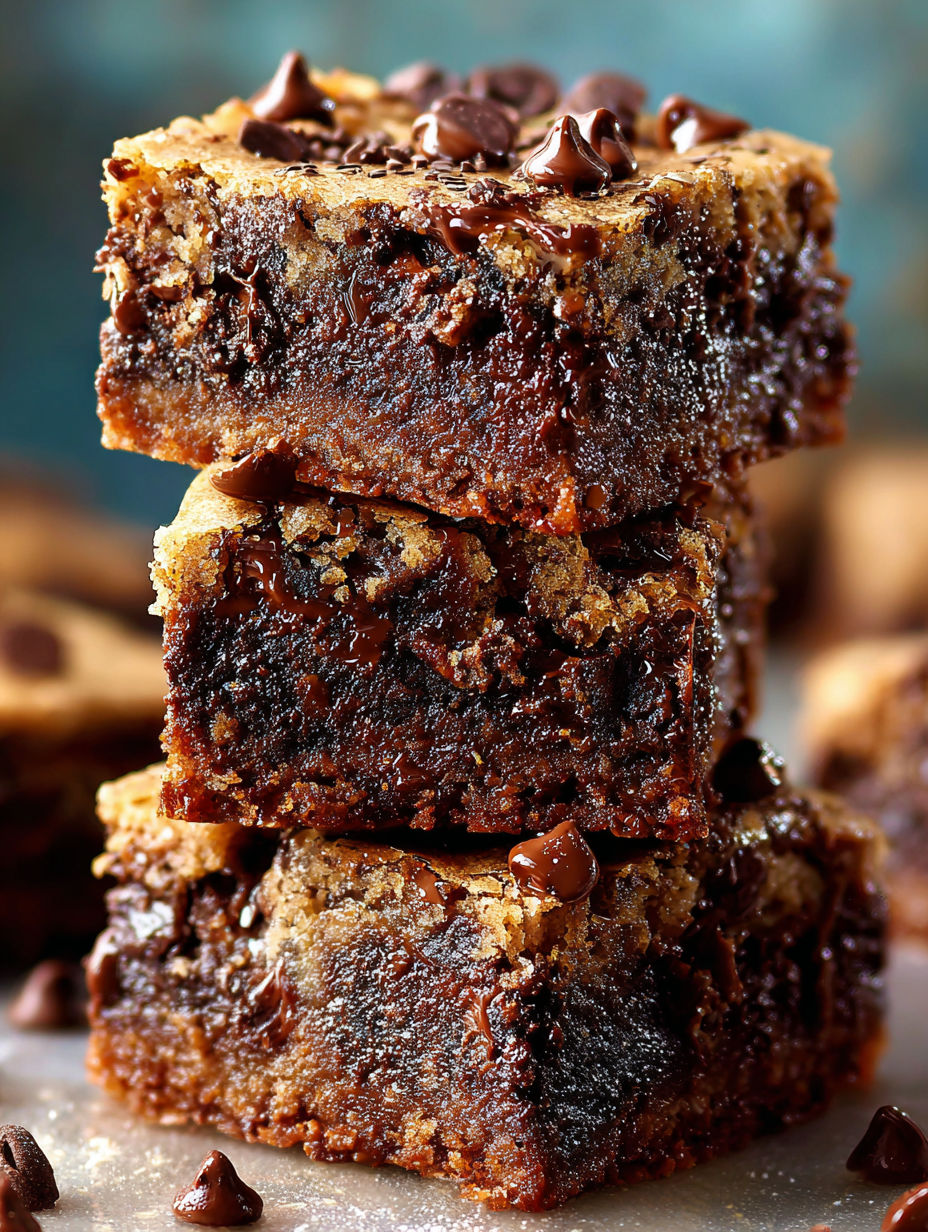 Three pieces of chocolate cake with chocolate drizzle.