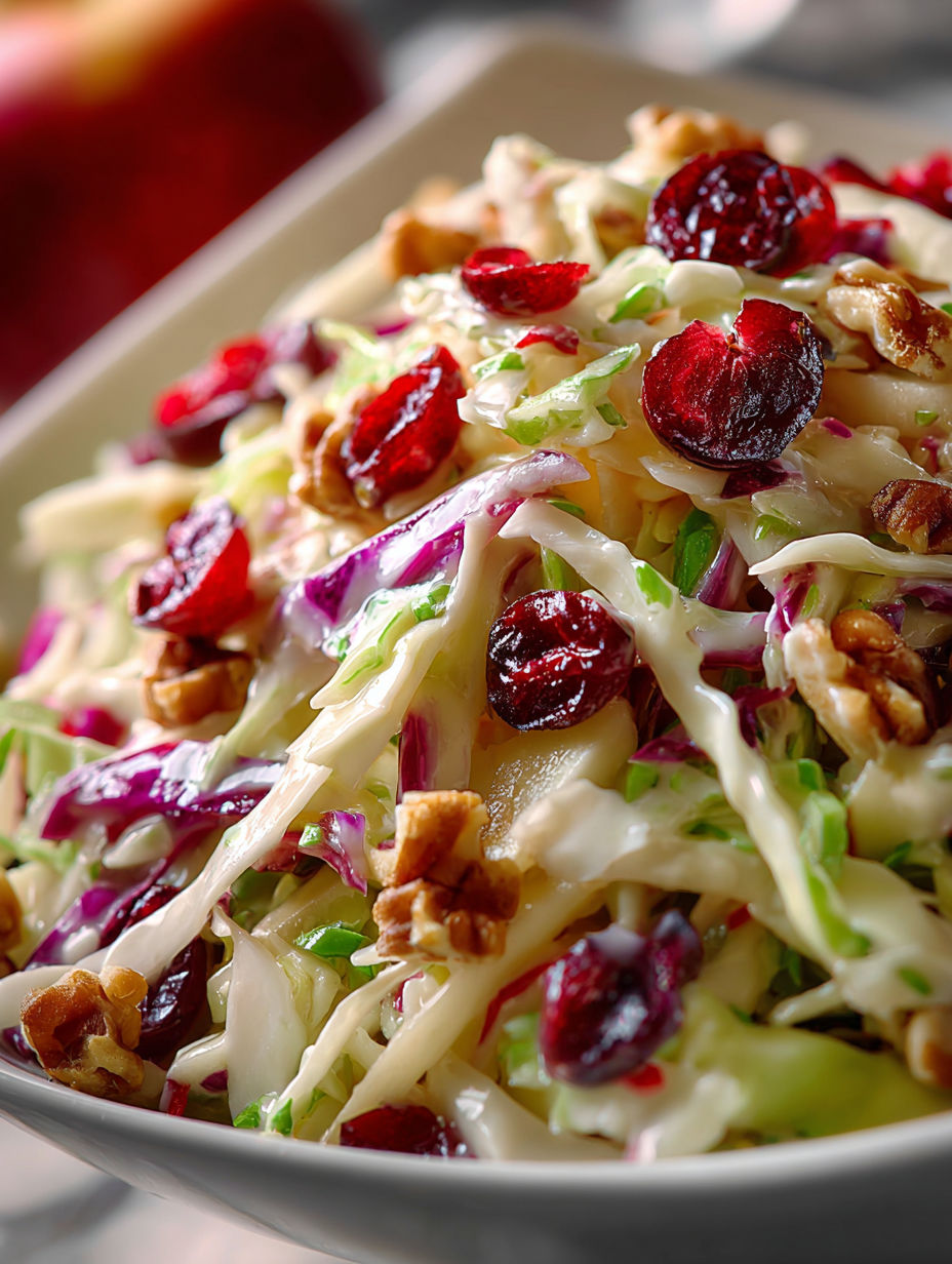 A close up of a salad with cranberries and walnuts.