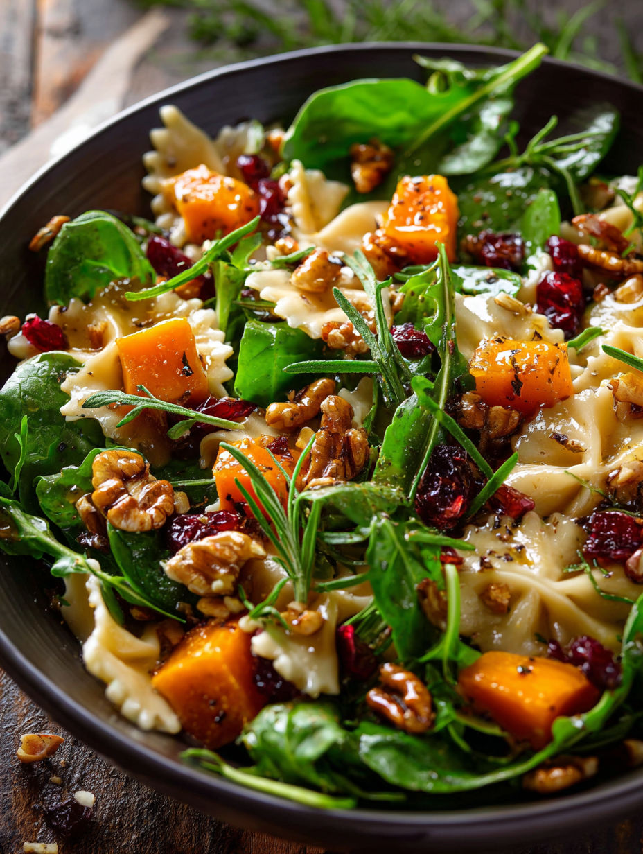 A bowl of salad with a maple-lime dressing.