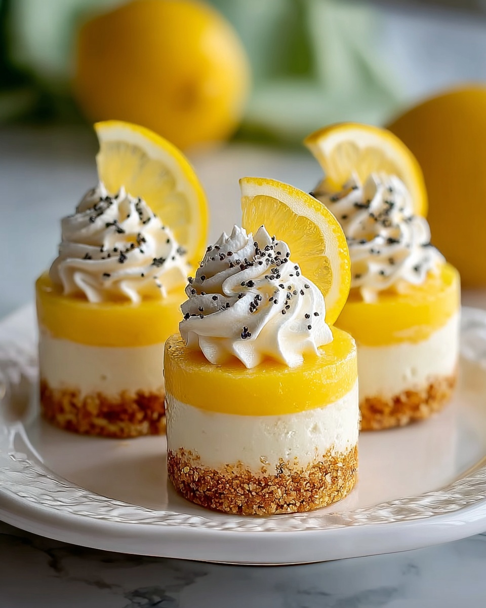 Three mini lemon cheesecakes with whipped cream.