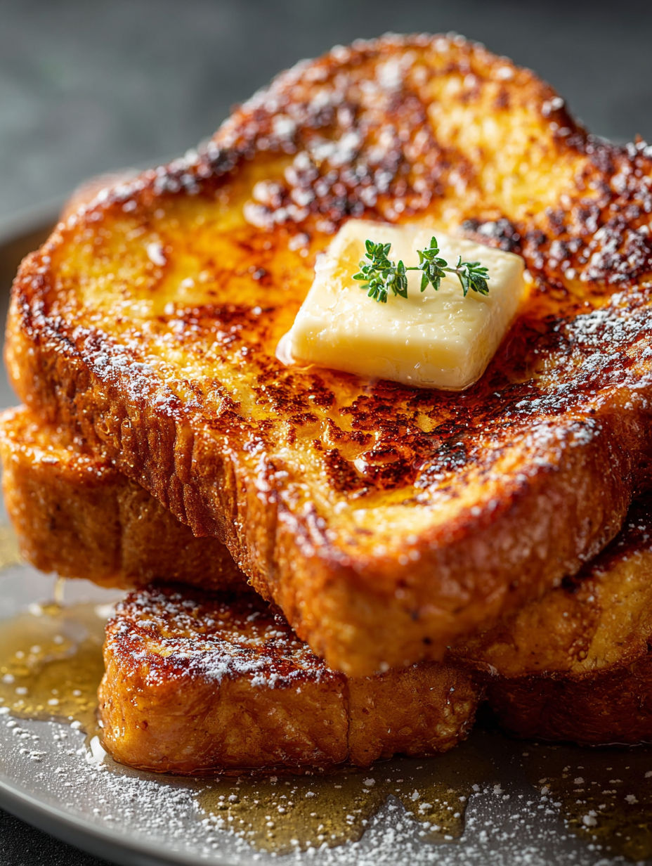 French toast with butter and herbs on top.