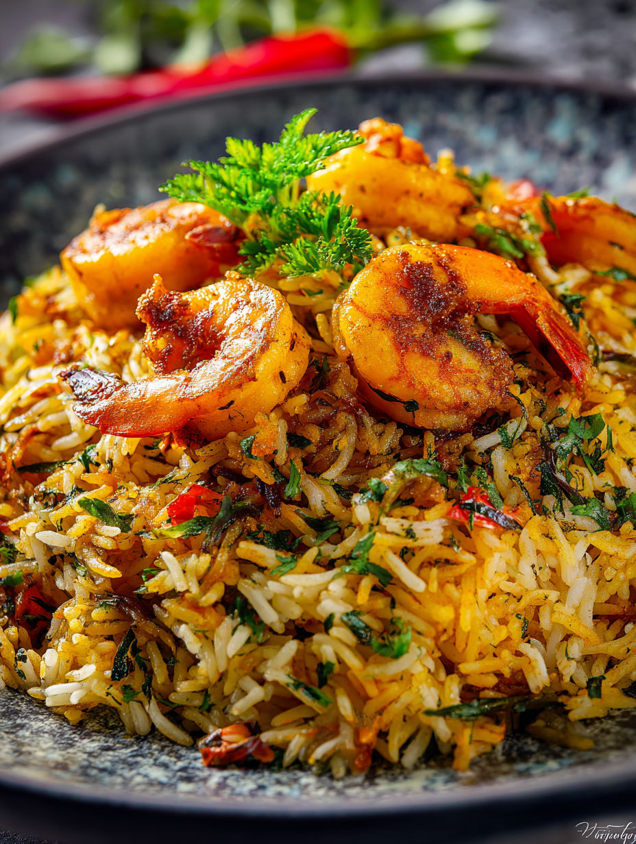 A plate of Persian Shrimp and Rice.