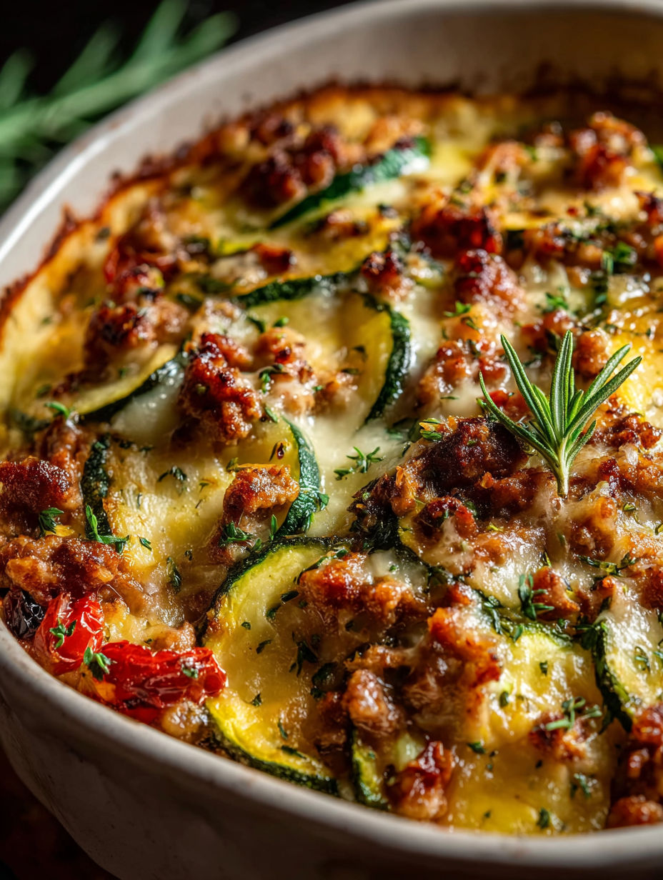 A delicious ground turkey zucchini casserole.