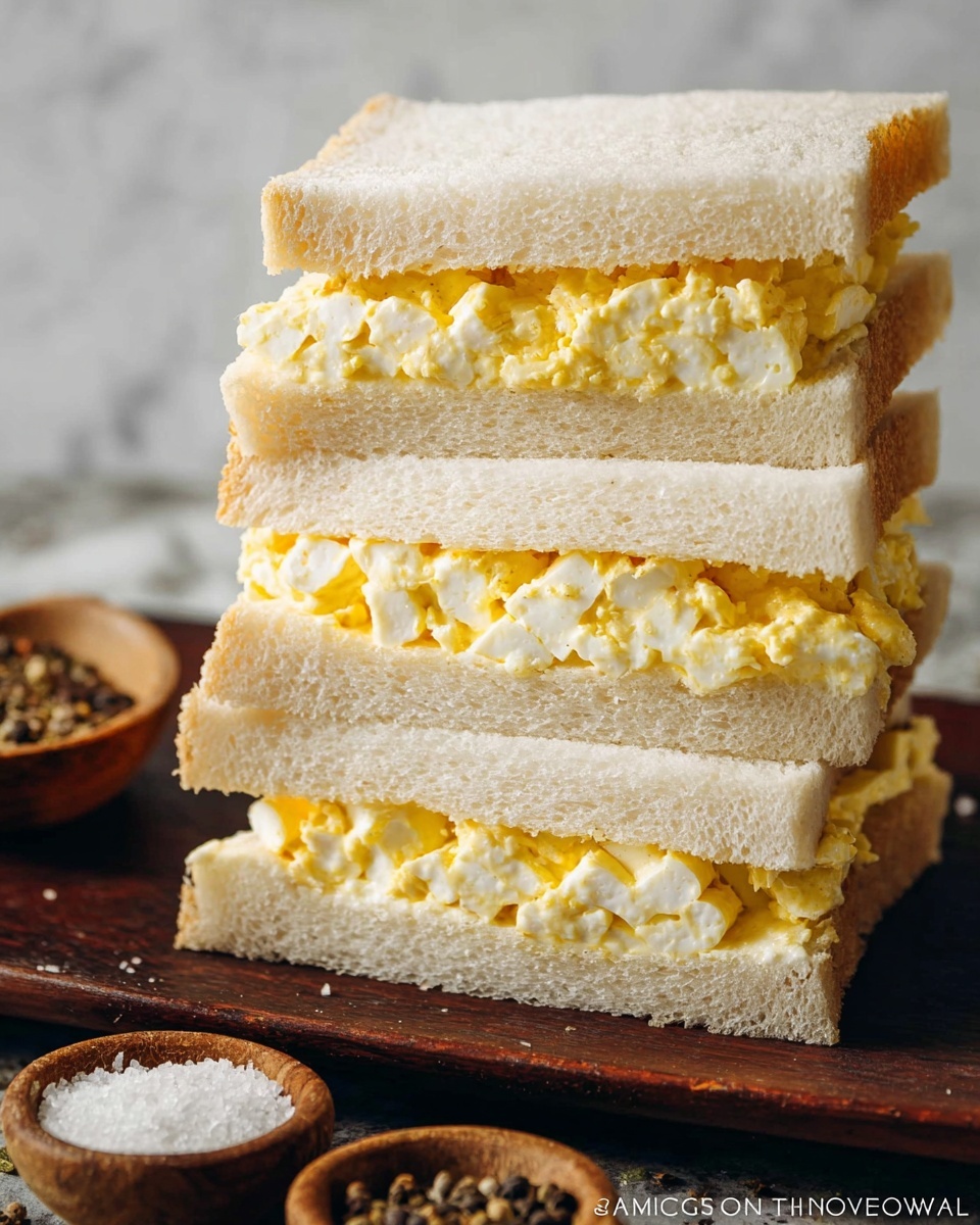 A stack of Japanese egg sandwiches.