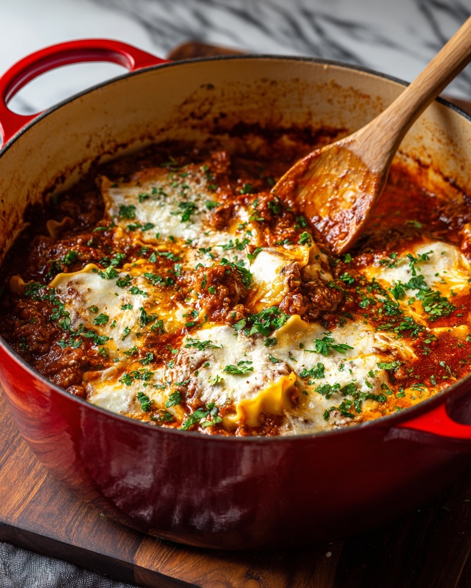 A close up of a pot of lasagna soup.
