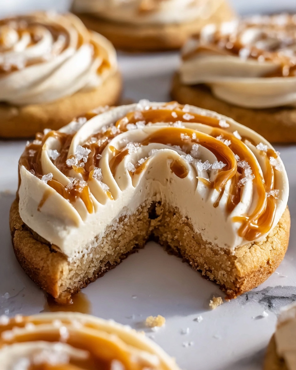 A cookie with caramel and white icing.