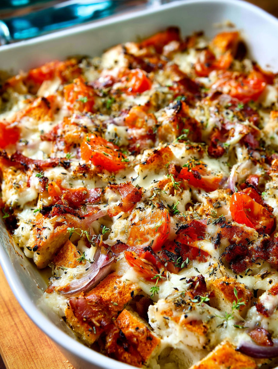 A dish of chicken bruschetta casserole.