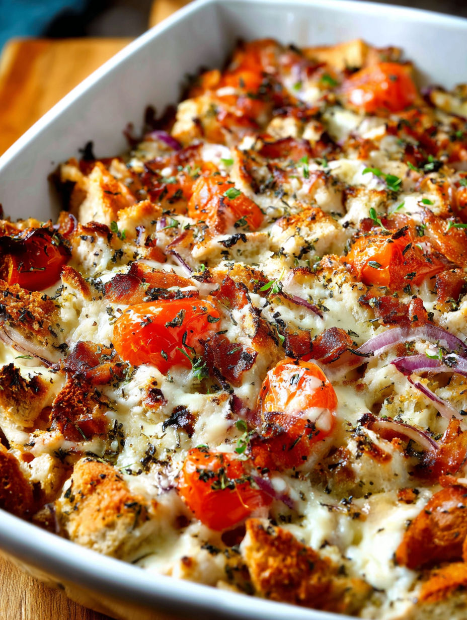 A dish of chicken bruschetta casserole.
