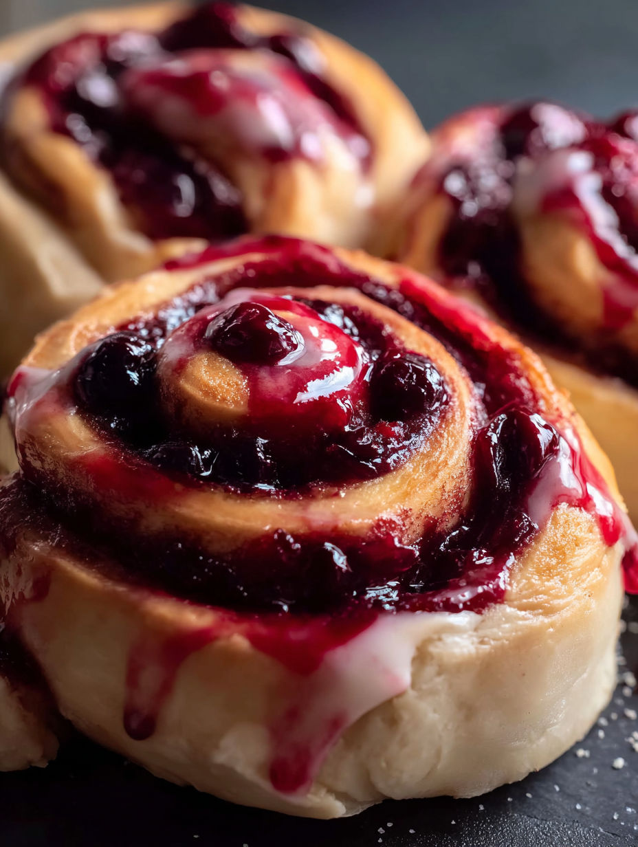 Cherry cinnamon rolls with homemade filling.