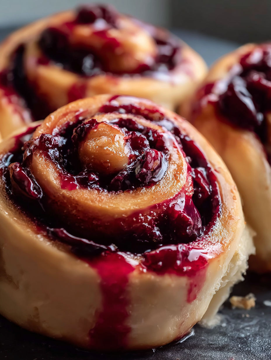 Cherry cinnamon rolls with homemade filling.