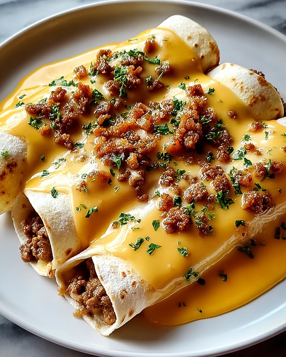 Breakfast enchiladas with sausage.