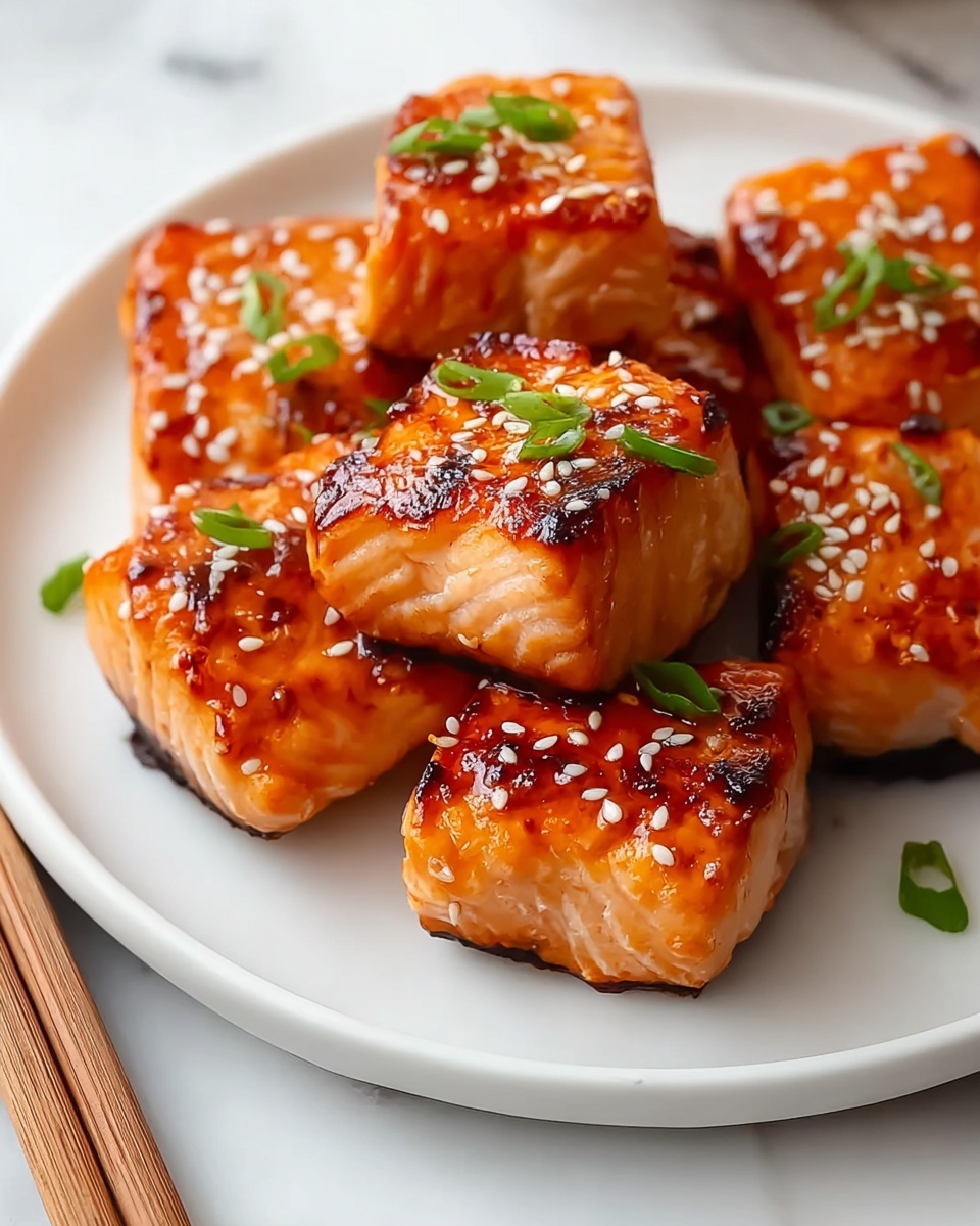 A plate of bang bang salmon bites.