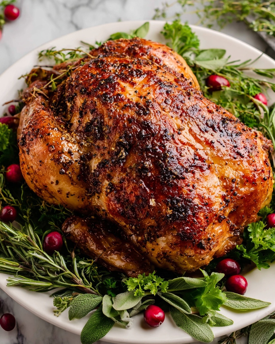 A close up of a bourbon maple glazed boneless turkey breast.