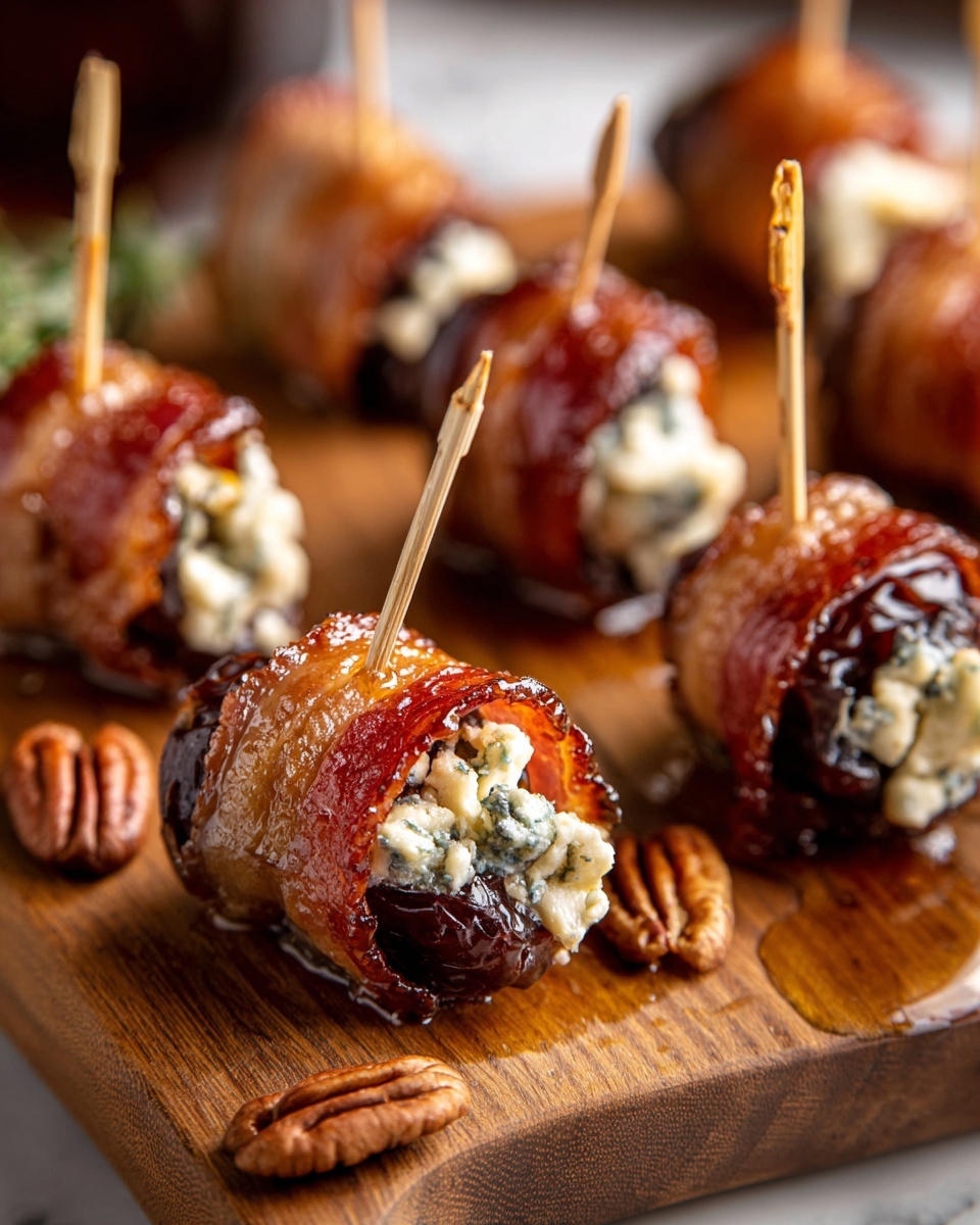 Bacon wrapped dates with blue cheese.