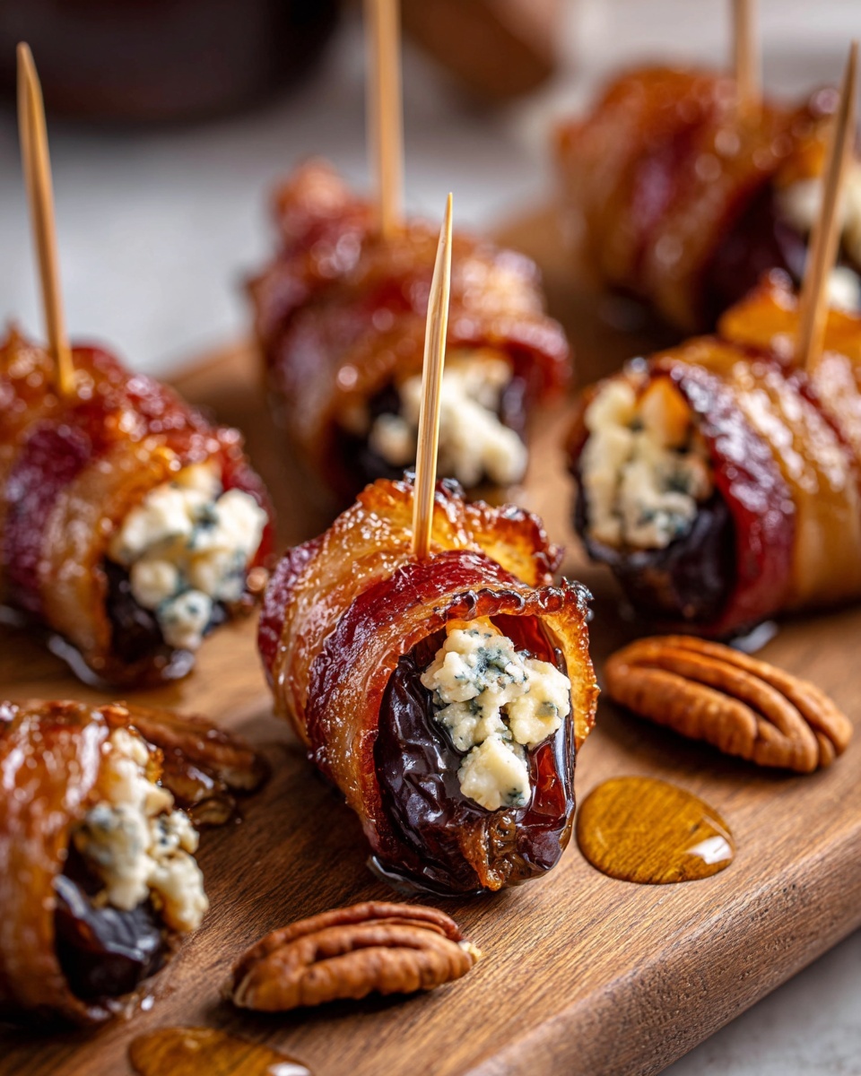 Bacon wrapped dates with blue cheese.