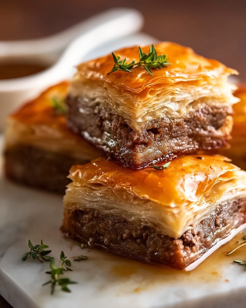 French dip squares with sauce.