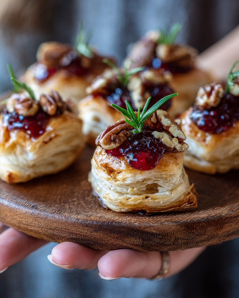 A plate of baked cranberry brie bites.