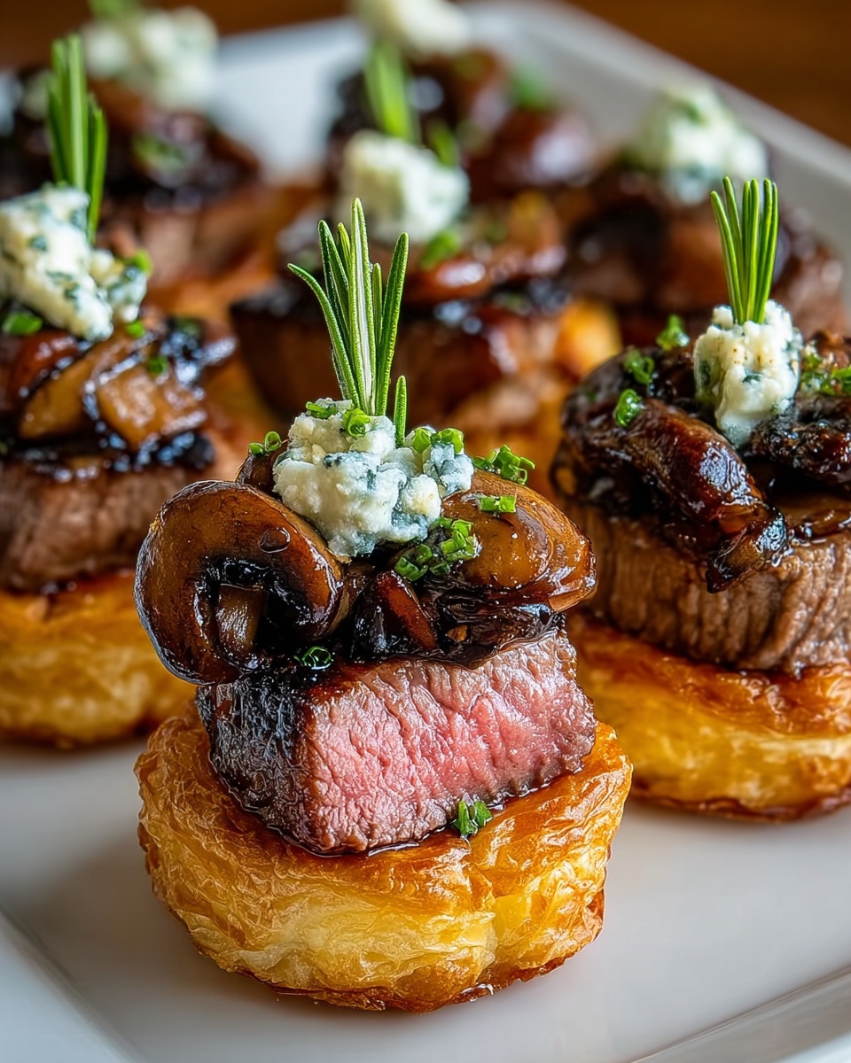 Mini beef wellington bites with blue cheese.