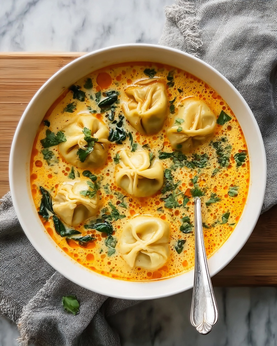 A bowl of soup with dumplings and greens.