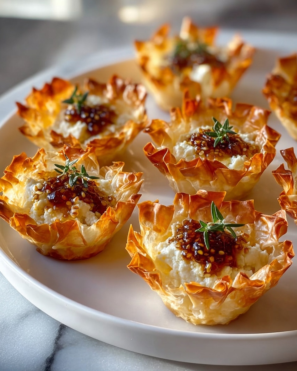 A plate of crispy feta and hot honey phyllo cups.