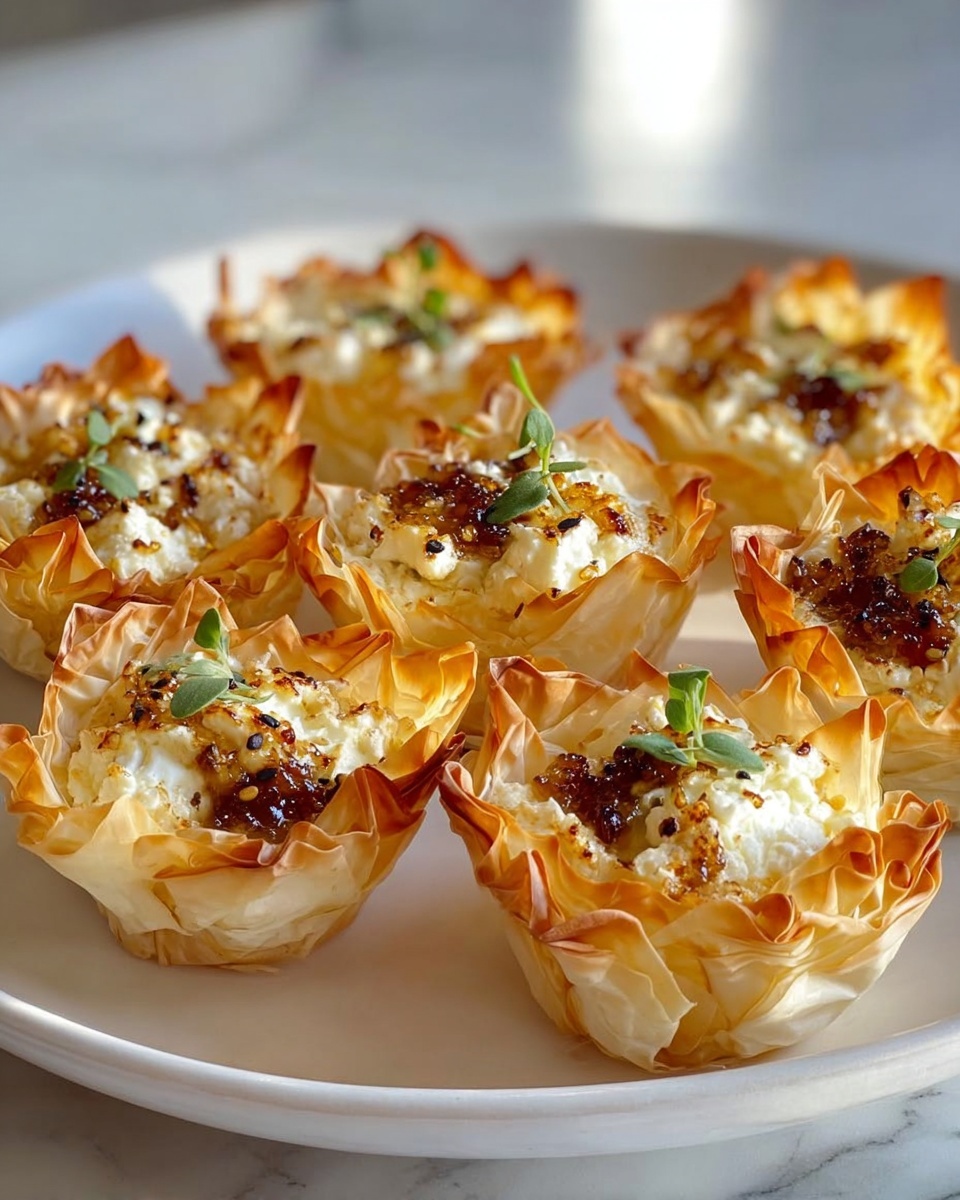 A plate of crispy feta and hot honey phyllo cups.