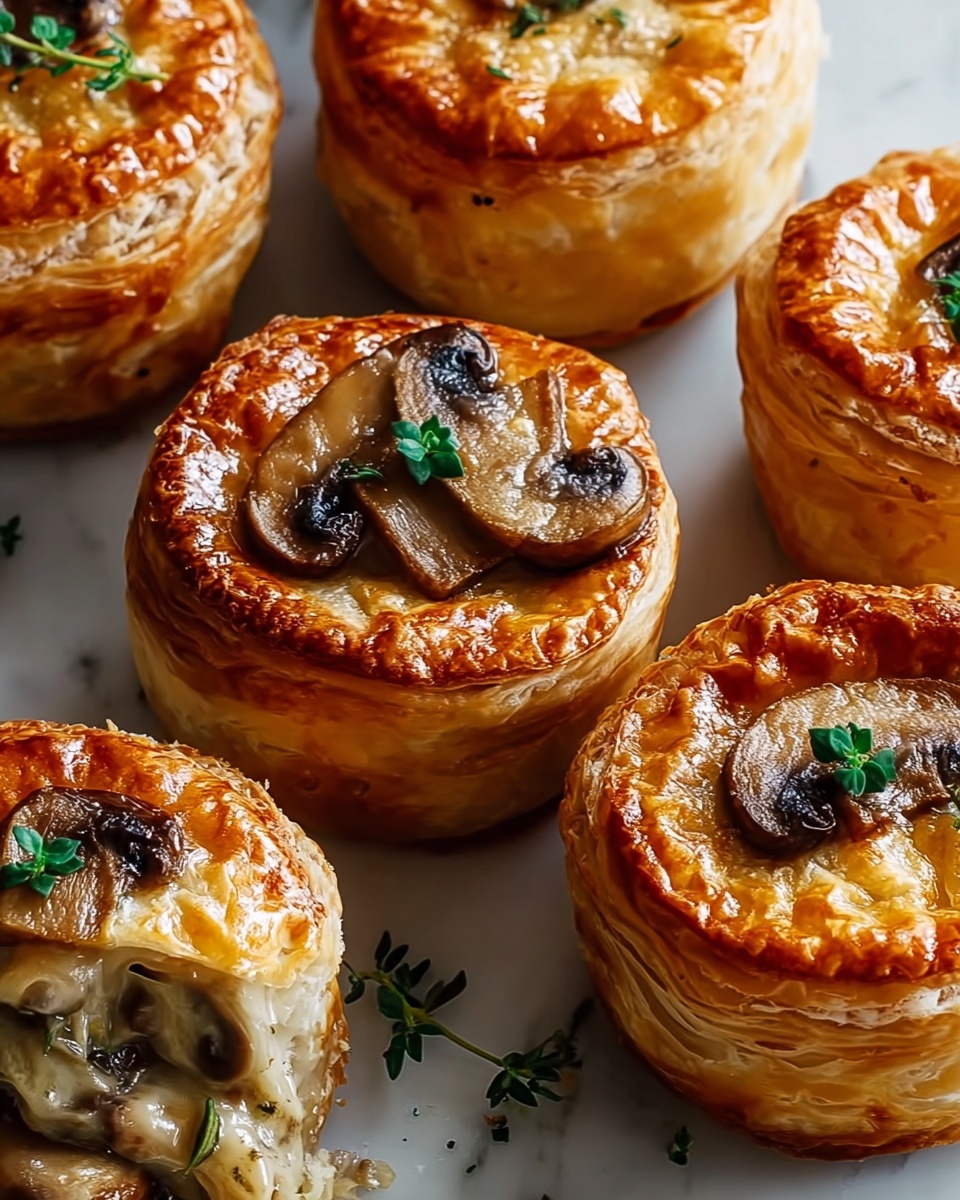 Mini mushroom and gruyere pot pies.