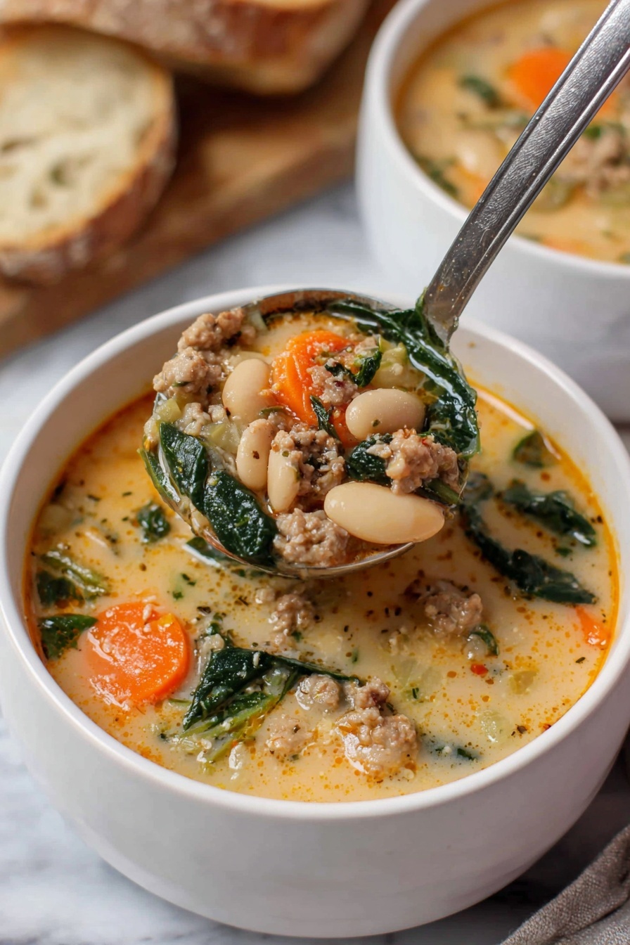 A spoonful of Tuscan White Bean Soup.