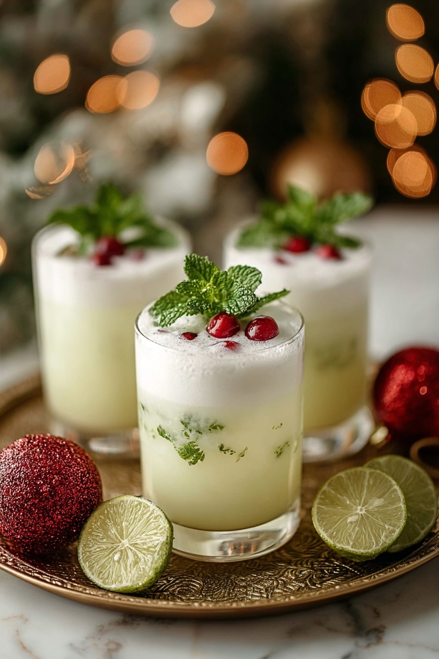 Two glasses of white Christmas mojitos.