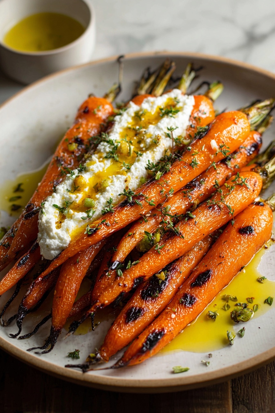 Roasted carrots with whipped ricotta and hot honey.