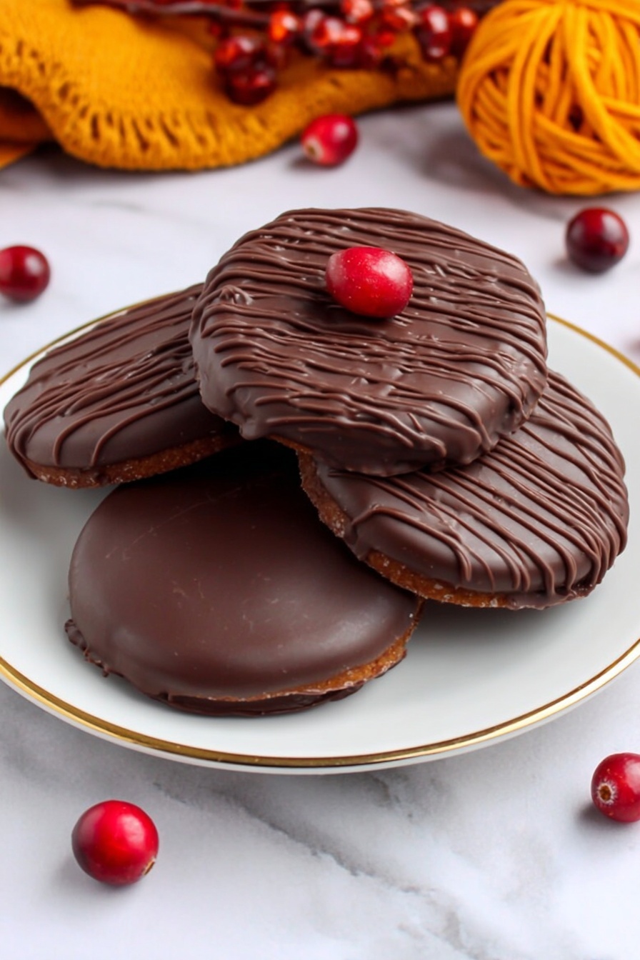 A plate of dark chocolate covered cranberry sauce.
