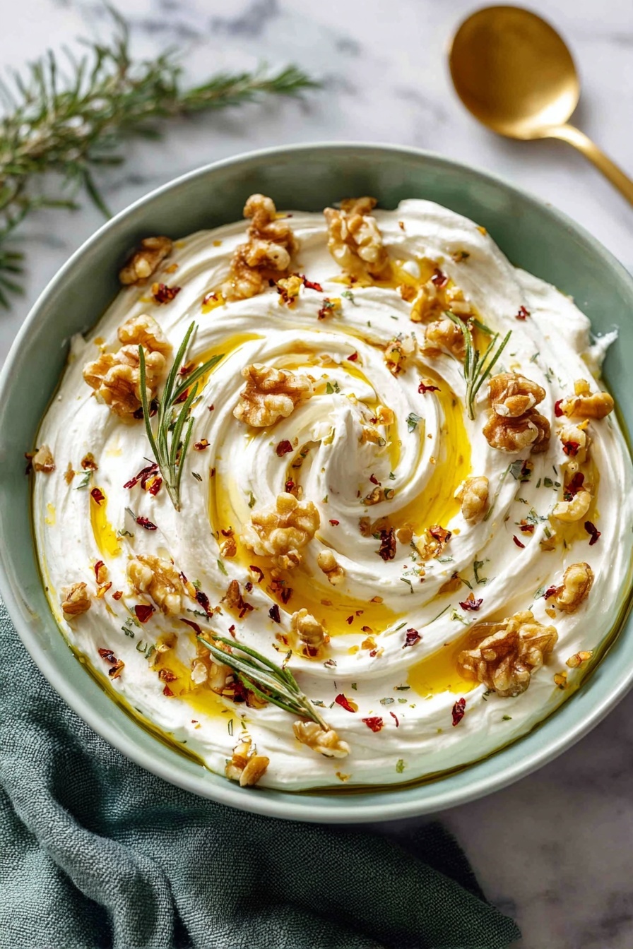 A bowl of spicy ricotta dip with hot honey.