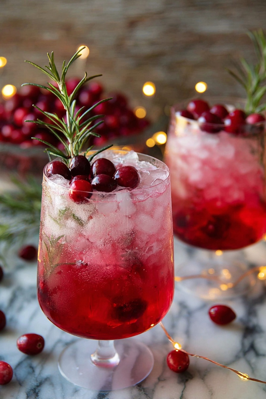 Two glasses of cranberry gin spritz.