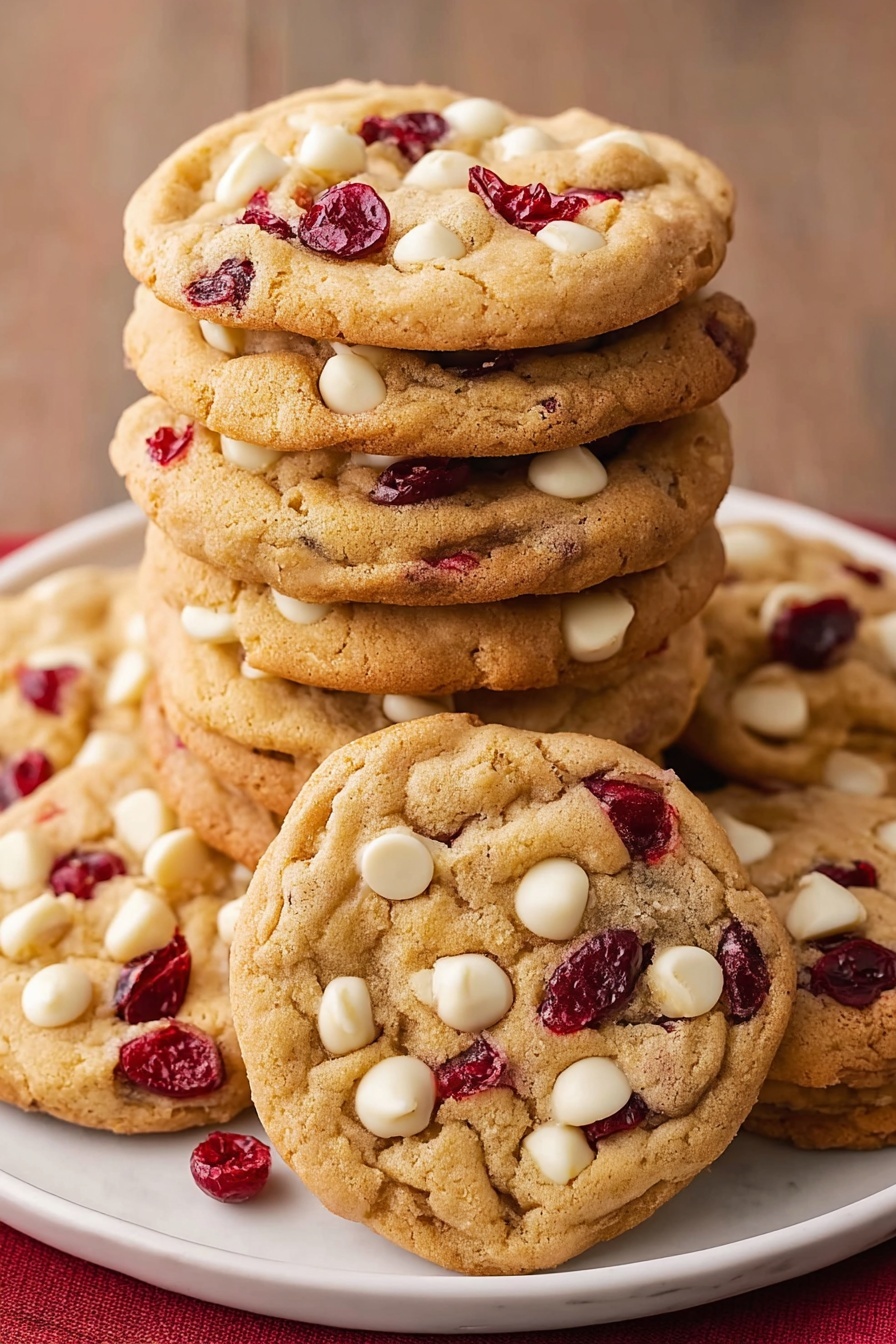 A stack of white chocolate cranberry cookies.