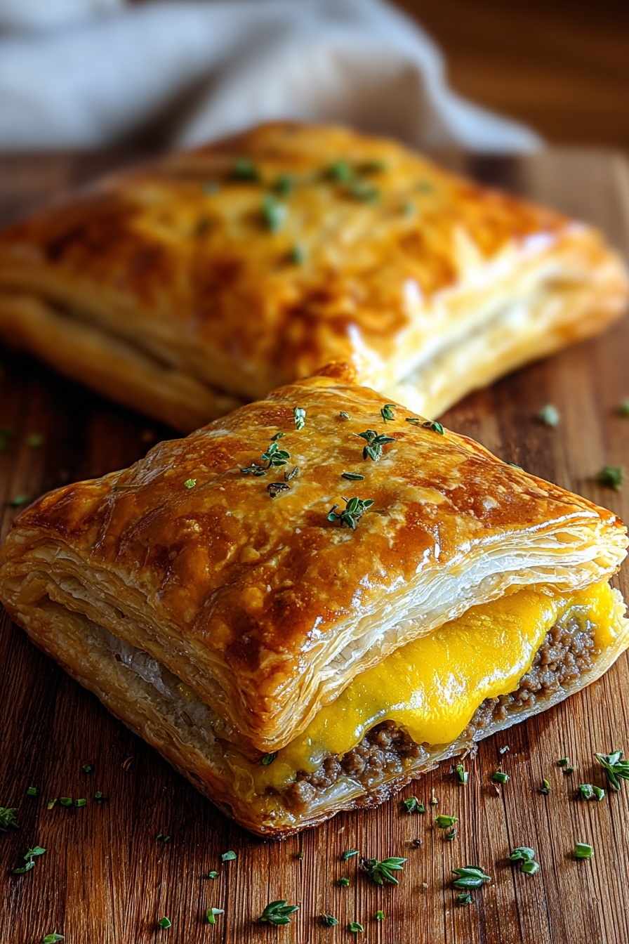 Two savory breakfast pop-tarts with cheese and herbs.