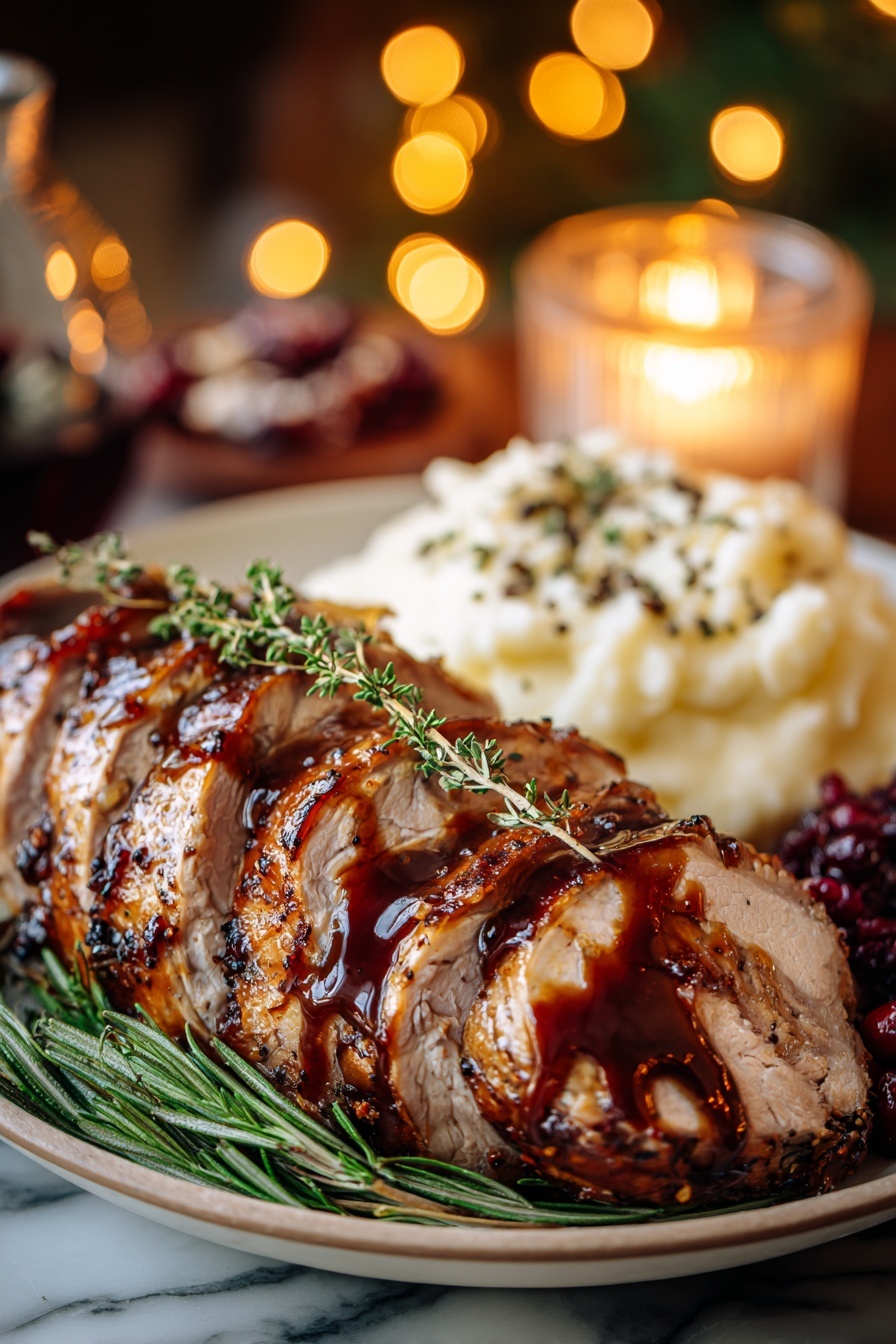 A delicious meal of roasted turkey with mashed potatoes and gravy.