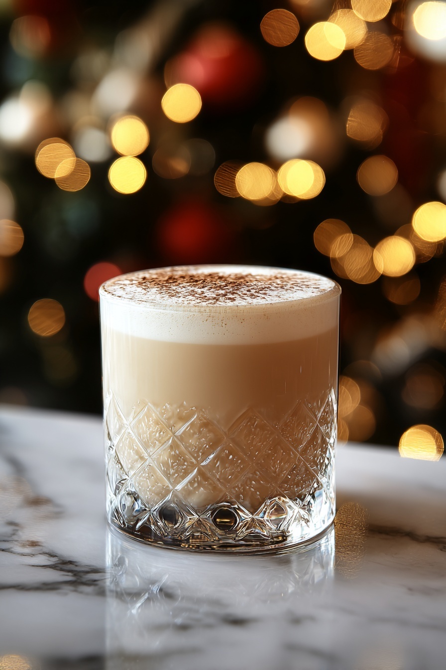 A glass of alcohol with a cinnamon rim.