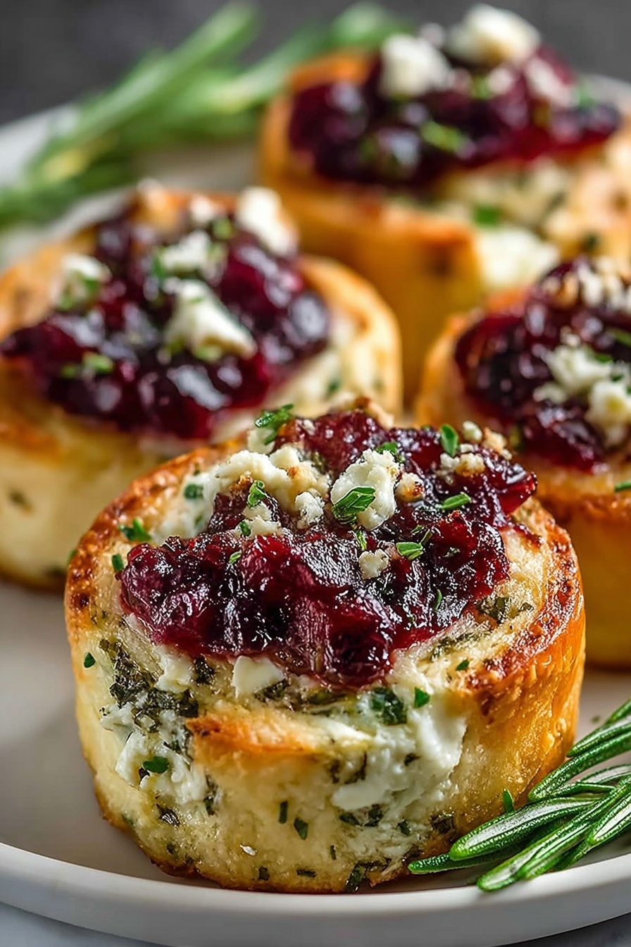 Cranberry Cream Cheese Pinwheels with Feta & Herbs.