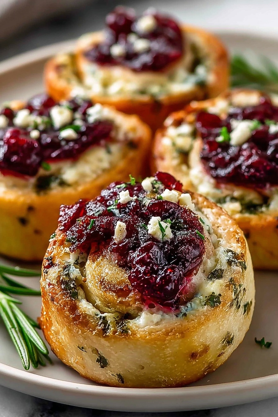 Cranberry Cream Cheese Pinwheels with Feta & Herbs.