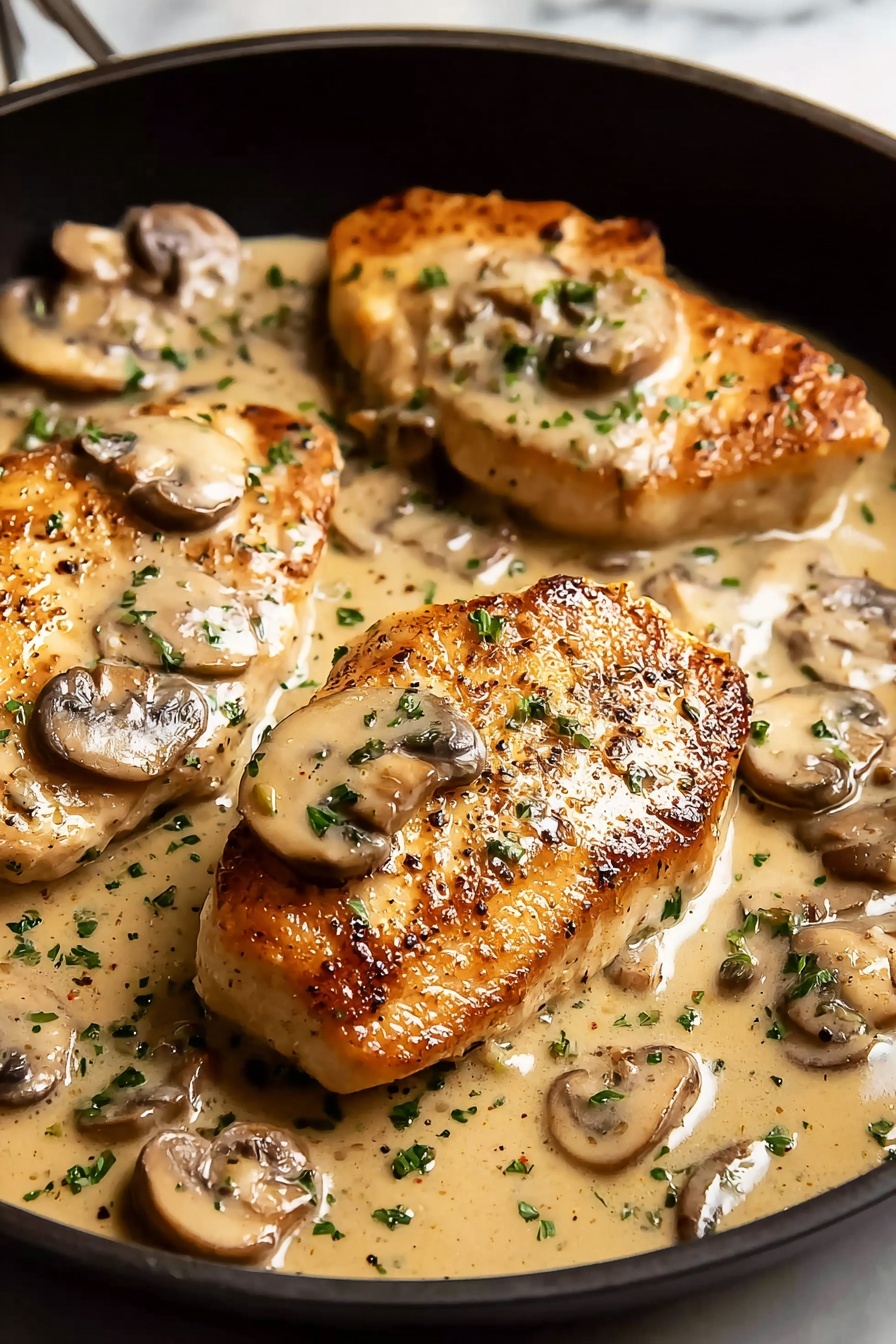 Chicken Marsala with mushrooms and herbs.