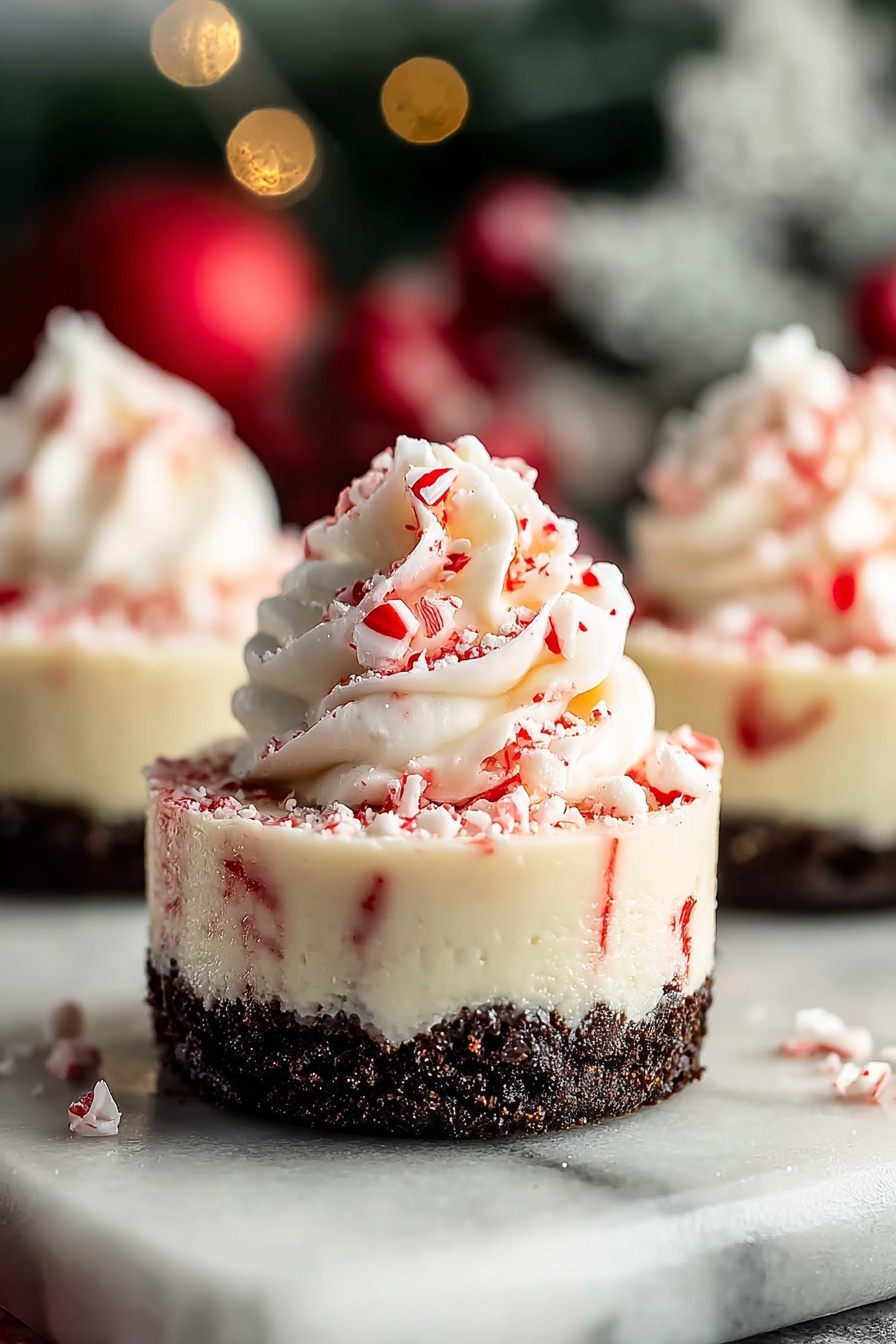 A close up of a peppermint bark cheesecake.