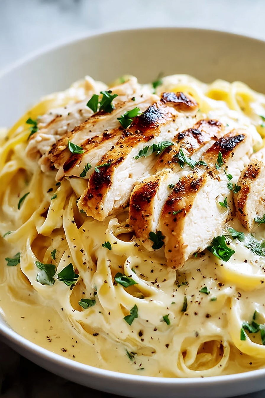 A plate of food with chicken and noodles.