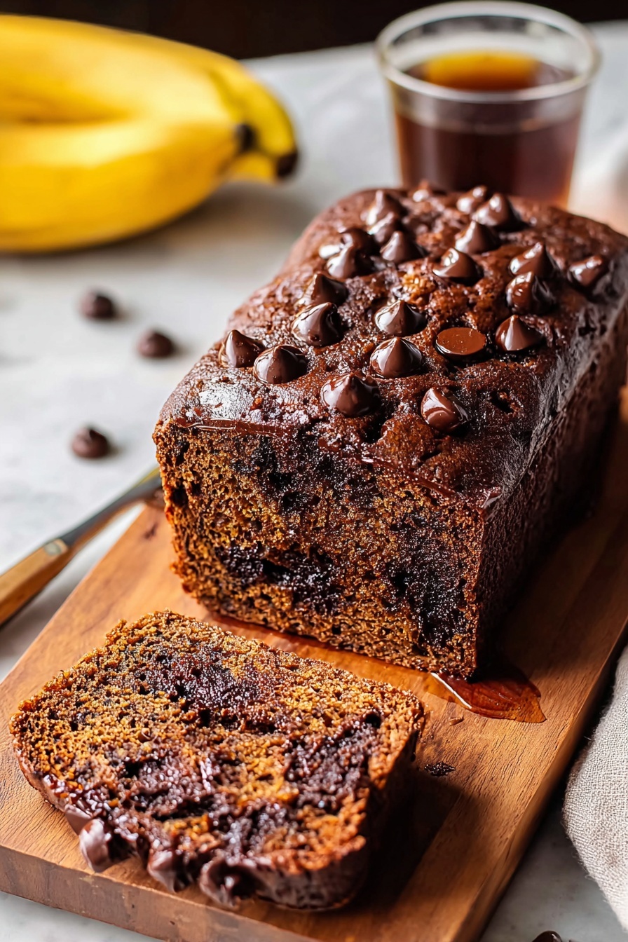A slice of chocolate chunk banana bread.