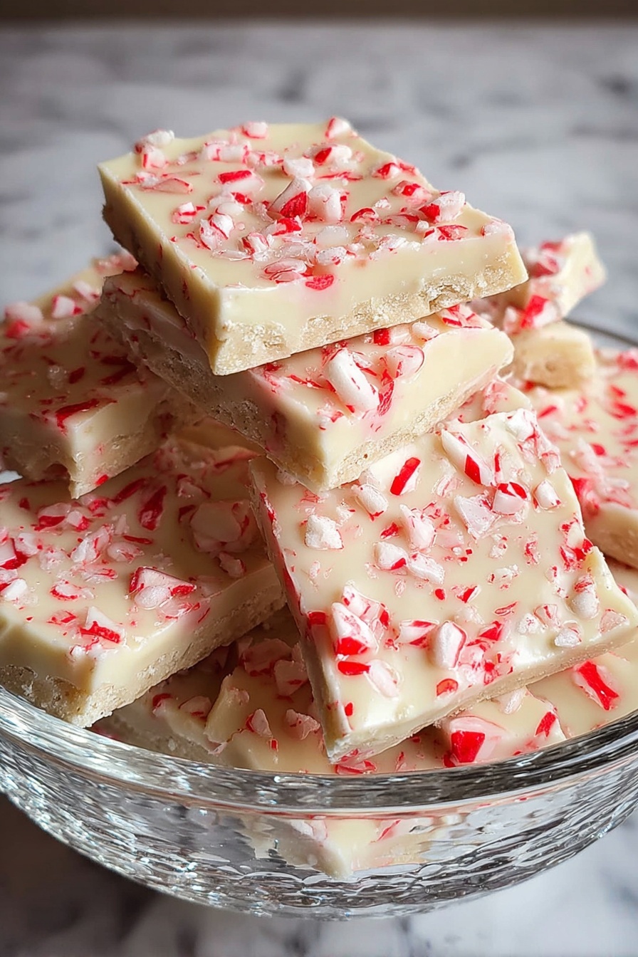 A bowl of white chocolate peppermint bark.